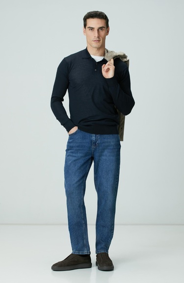  Network Erkek Limited Lacivert Yün Karışımlı Triko Kazak