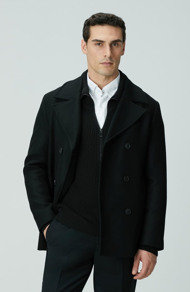  Network Erkek Siyah Kruvaze Yaka Diyagonal Kaban