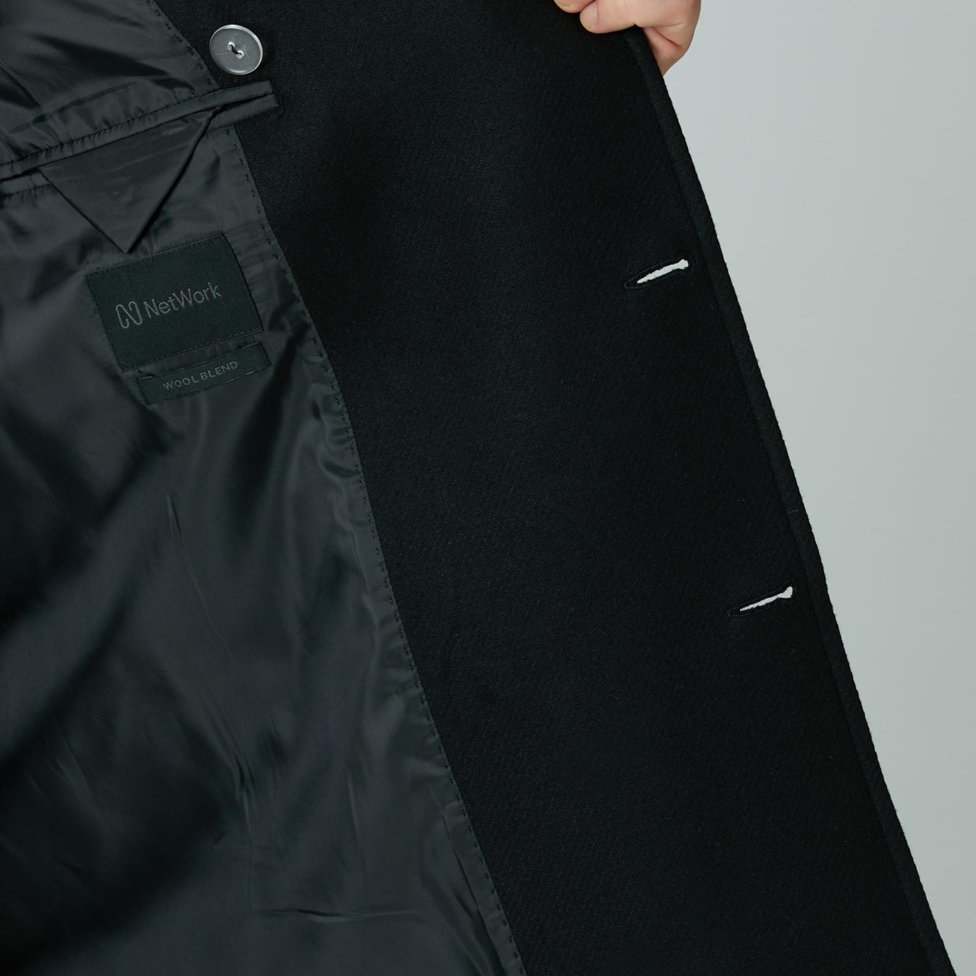 Network Erkek Siyah Kruvaze Yaka Diyagonal Kaban