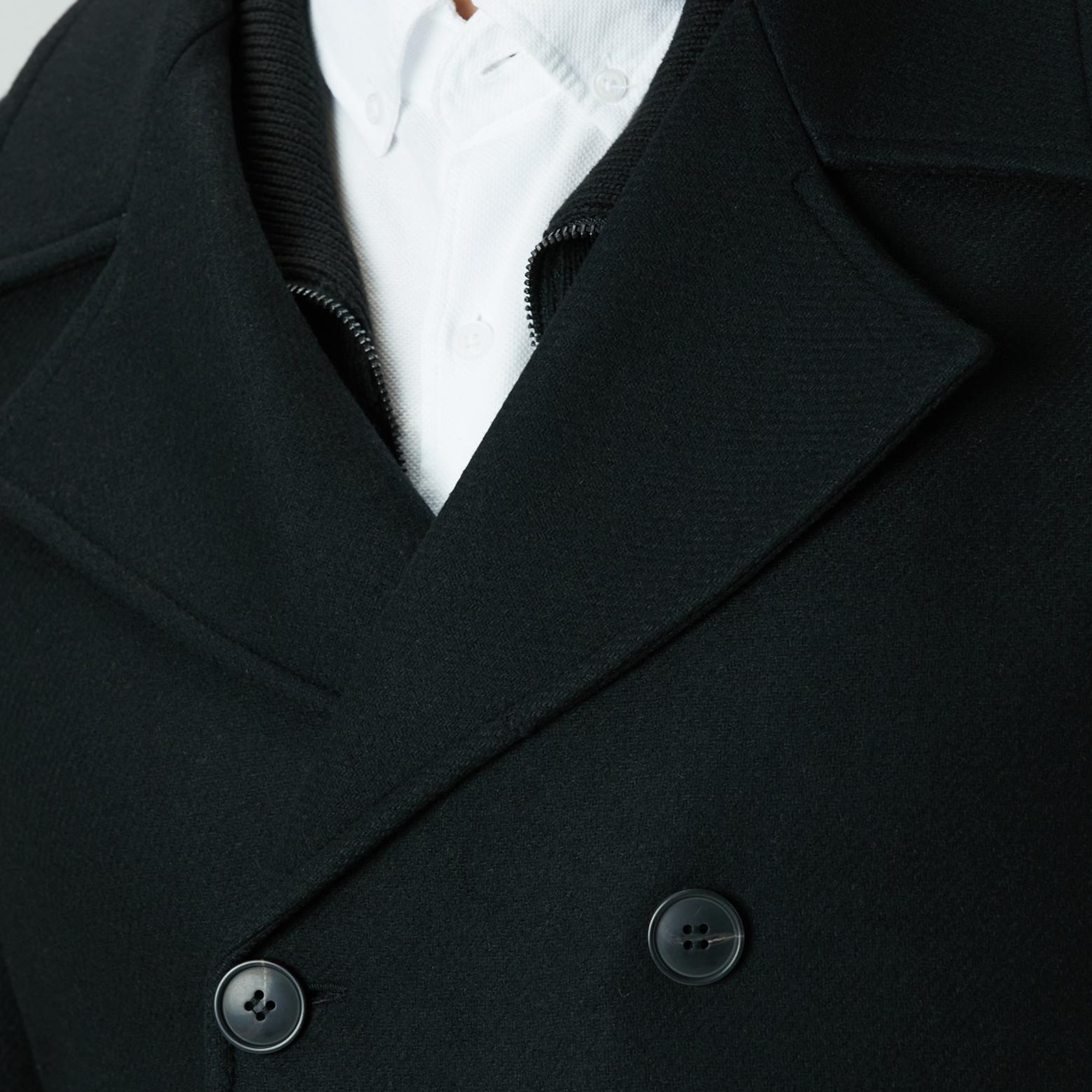 Network Erkek Siyah Kruvaze Yaka Diyagonal Kaban