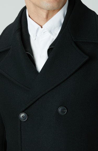  Network Erkek Siyah Kruvaze Yaka Diyagonal Kaban