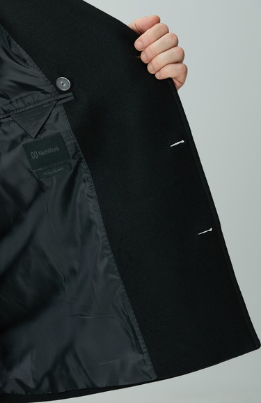  Network Erkek Siyah Kruvaze Yaka Diyagonal Kaban