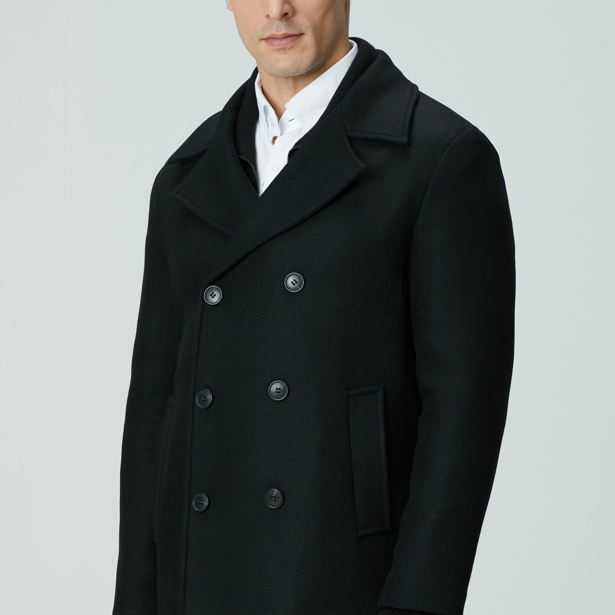 Network Erkek Siyah Kruvaze Yaka Diyagonal Kaban