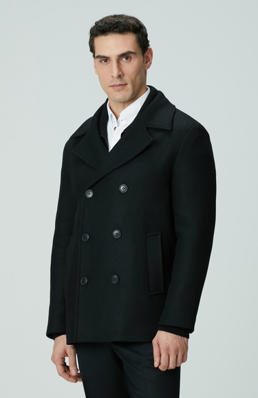  Network Erkek Siyah Kruvaze Yaka Diyagonal Kaban