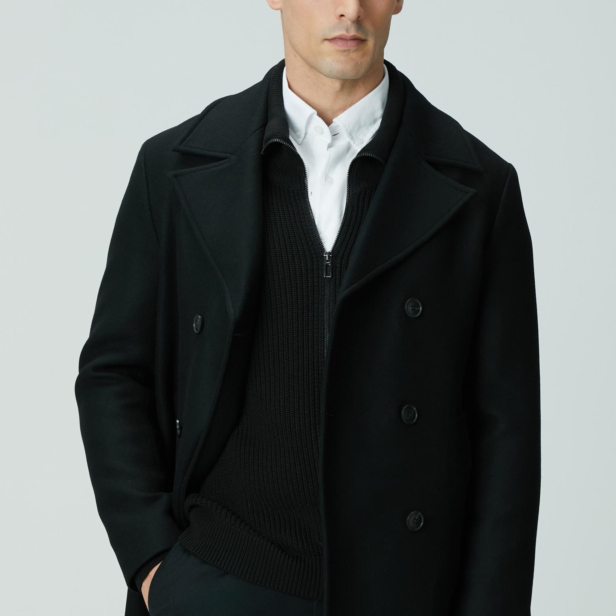 Network Erkek Siyah Kruvaze Yaka Diyagonal Kaban