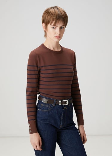  Beymen Club Kadın Kahve Lacivert Çizgili Basic Kazak