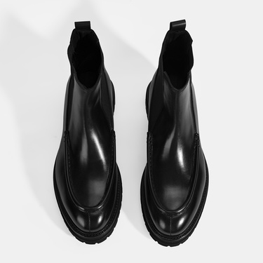  Erkek Siyah Lastikli Deri Bot