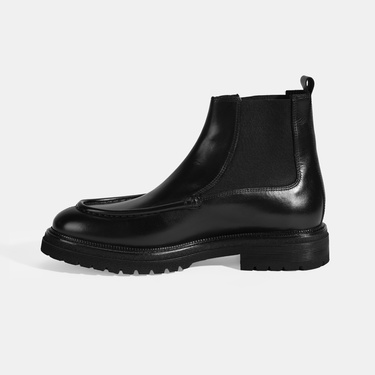  Erkek Siyah Lastikli Deri Bot