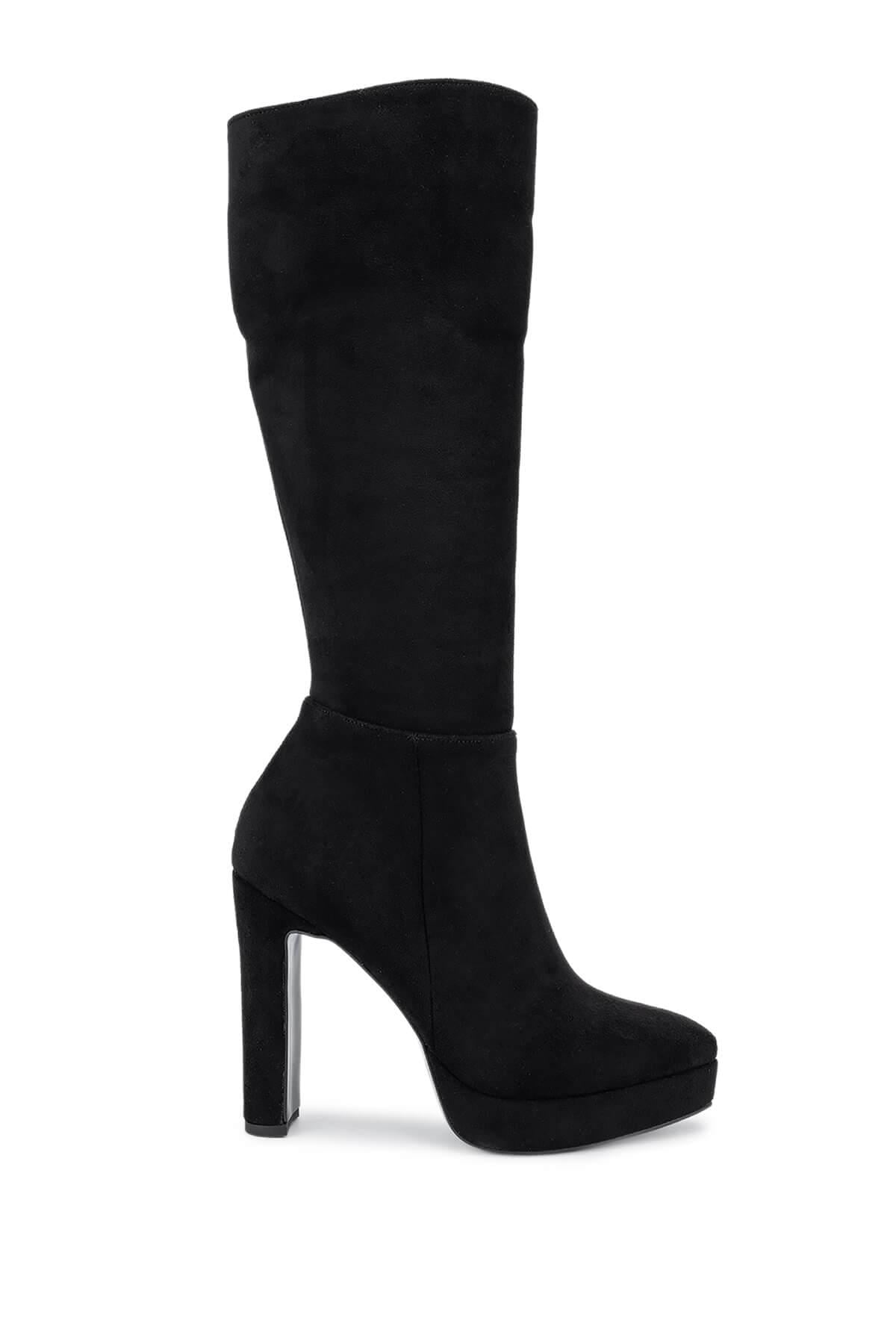  Tamer Tanca Kadın Suni Deri Siyah Süet Topuklu Çizme