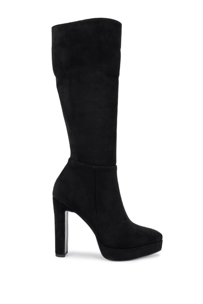  Tamer Tanca Kadın Suni Deri Siyah Süet Topuklu Çizme