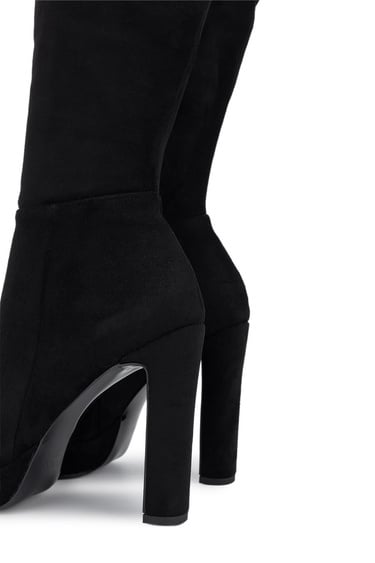  Tamer Tanca Kadın Suni Deri Siyah Süet Topuklu Çizme