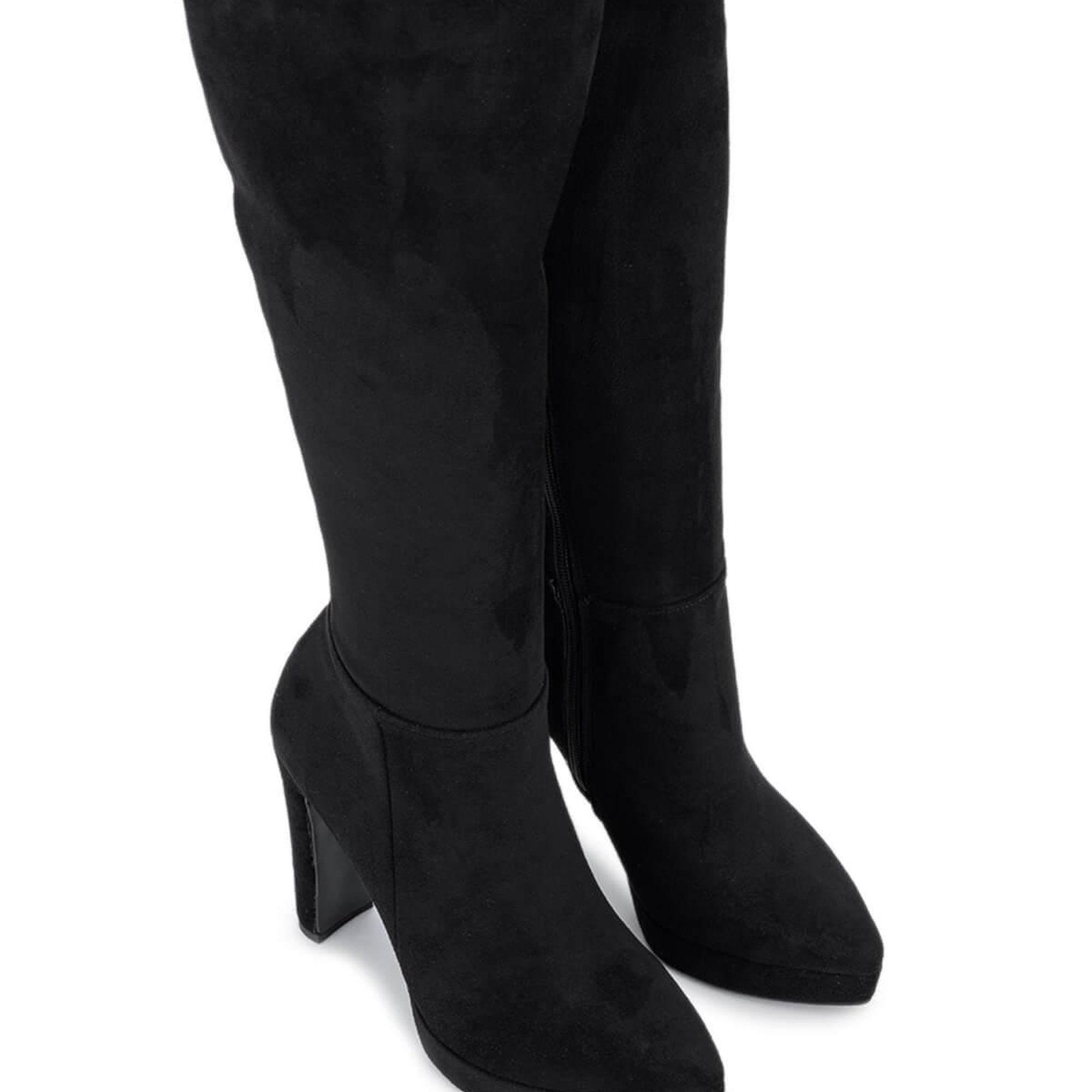 Tamer Tanca Kadın Suni Deri Siyah Süet Topuklu Çizme