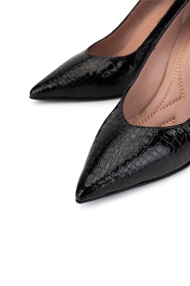  Tamer Tanca Kadın Hakiki Deri Siyah Kroko Topuklu Ayakkabı