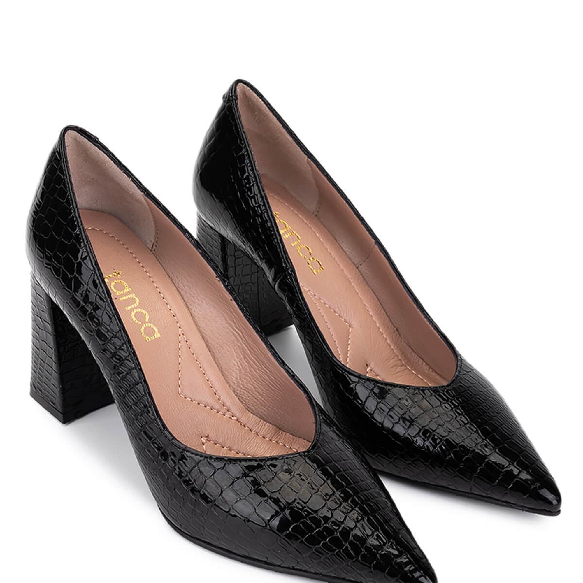 Tamer Tanca Kadın Hakiki Deri Siyah Kroko Topuklu Ayakkabı