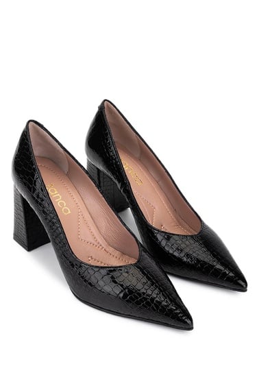  Tamer Tanca Kadın Hakiki Deri Siyah Kroko Topuklu Ayakkabı