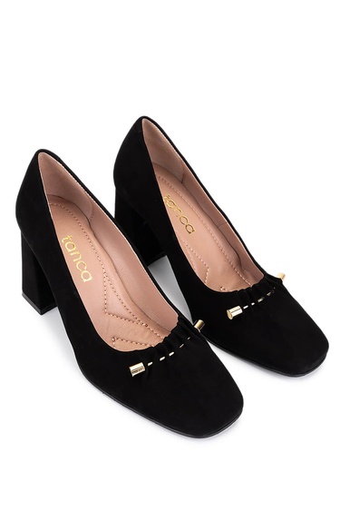  Tamer Tanca Kadın Hakiki Deri Siyah Süet Topuklu Ayakkabı