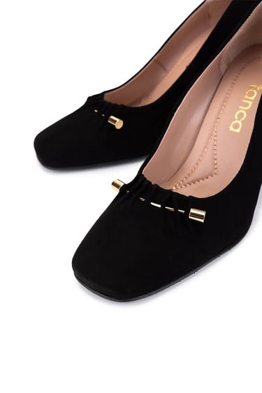  Tamer Tanca Kadın Hakiki Deri Siyah Süet Topuklu Ayakkabı