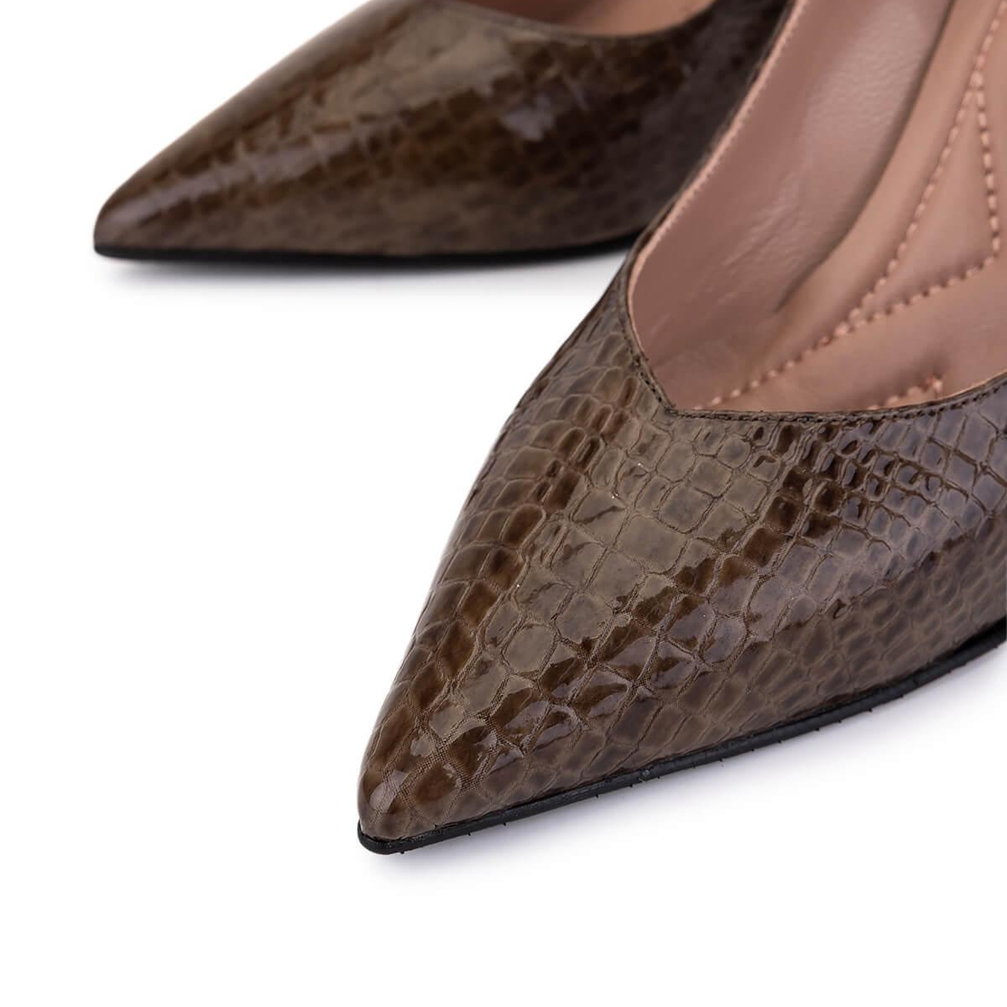 Tamer Tanca Kadın Hakiki Deri Kahverengi Kroko Topuklu Ayakkabı