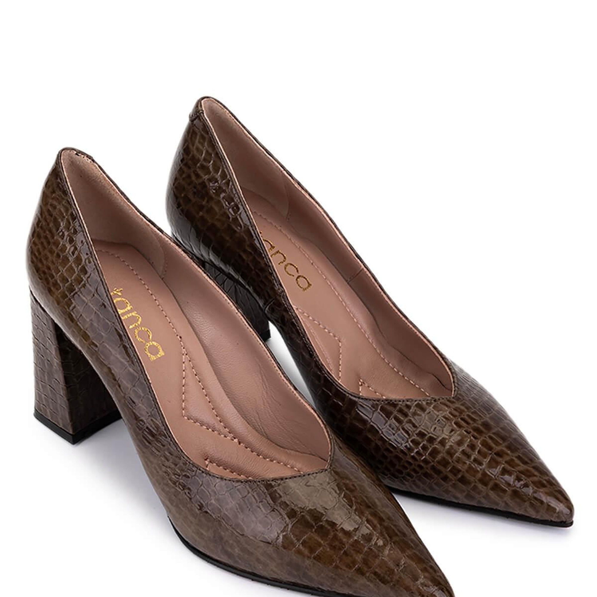 Tamer Tanca Kadın Hakiki Deri Kahverengi Kroko Topuklu Ayakkabı