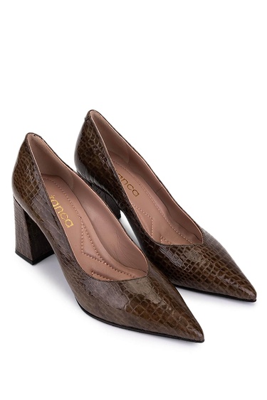  Tamer Tanca Kadın Hakiki Deri Kahverengi Kroko Topuklu Ayakkabı