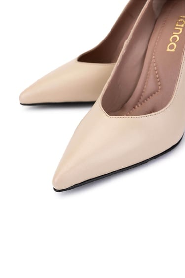  Tamer Tanca Kadın Hakiki Deri Bej Topuklu Ayakkabı