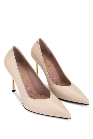  Tamer Tanca Kadın Hakiki Deri Bej Topuklu Ayakkabı