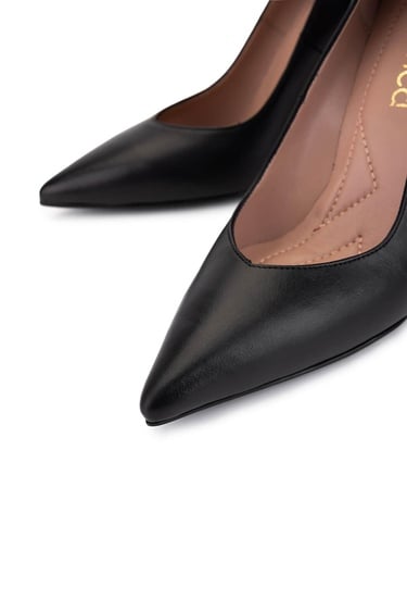  Tamer Tanca Kadın Hakiki Deri Siyah Deri Topuklu Ayakkabı