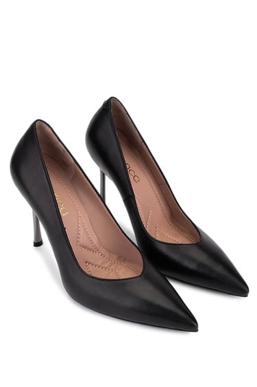  Tamer Tanca Kadın Hakiki Deri Siyah Deri Topuklu Ayakkabı