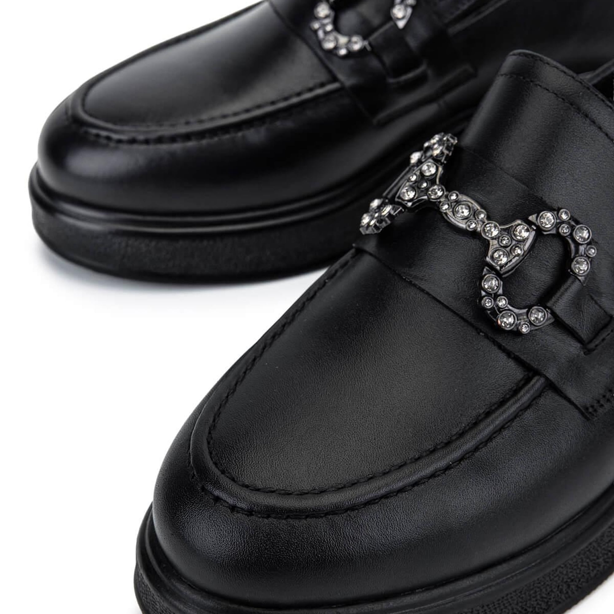 Tamer Tanca Kadın Hakiki Deri Siyah Deri Loafer Ayakkabı