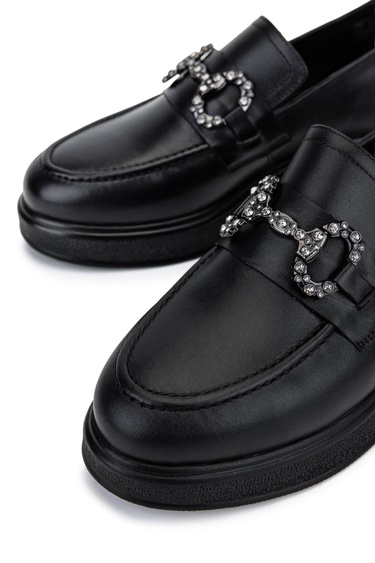  Tamer Tanca Kadın Hakiki Deri Siyah Deri Loafer Ayakkabı