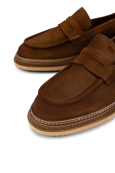  Tamer Tanca Erkek Hakiki Deri Bej Loafer Ayakkabı