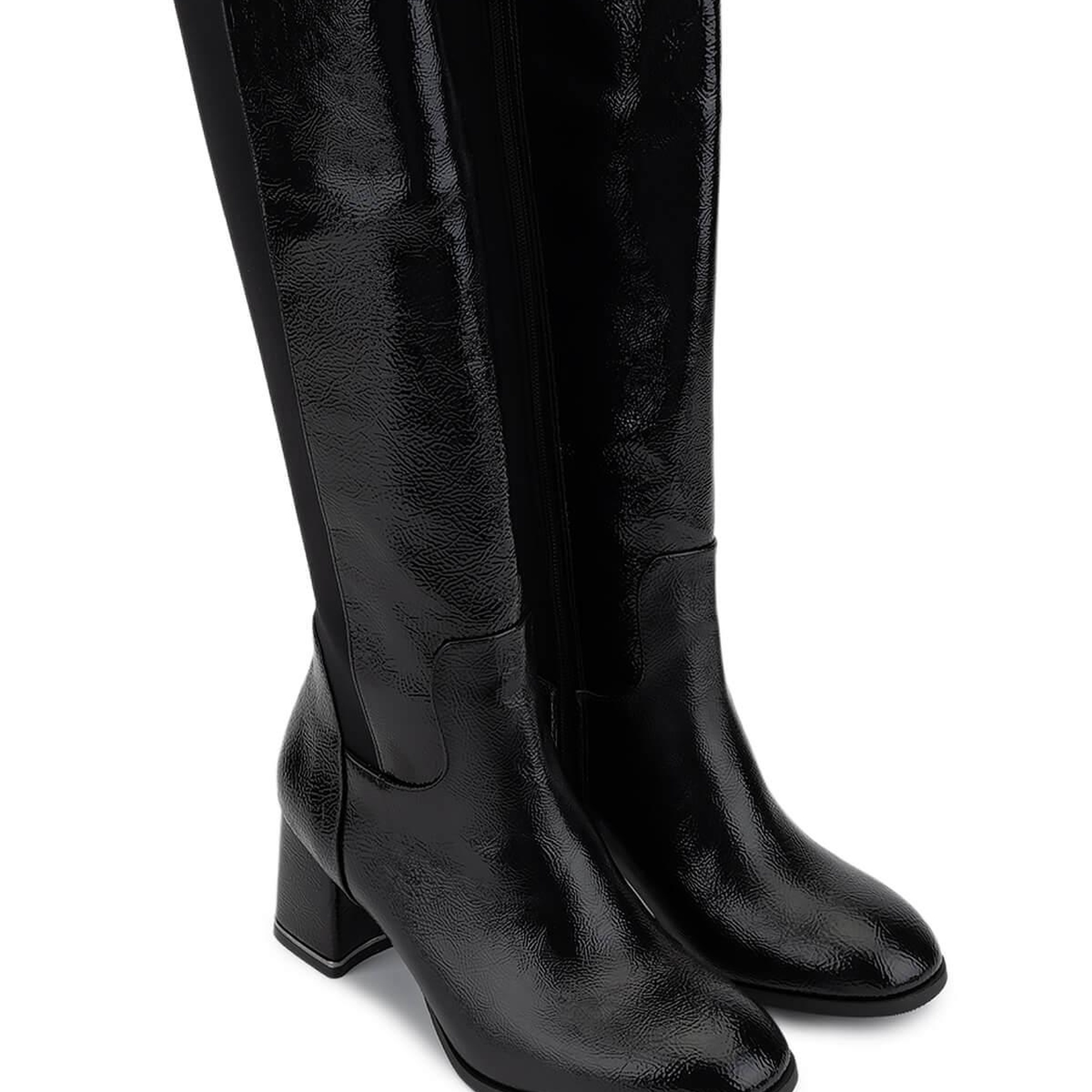 Tamer Tanca Kadın Suni Deri Siyah Rugan Topuklu Çizme