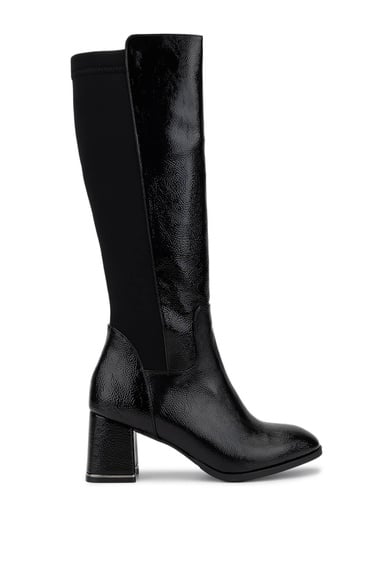  Tamer Tanca Kadın Suni Deri Siyah Rugan Topuklu Çizme