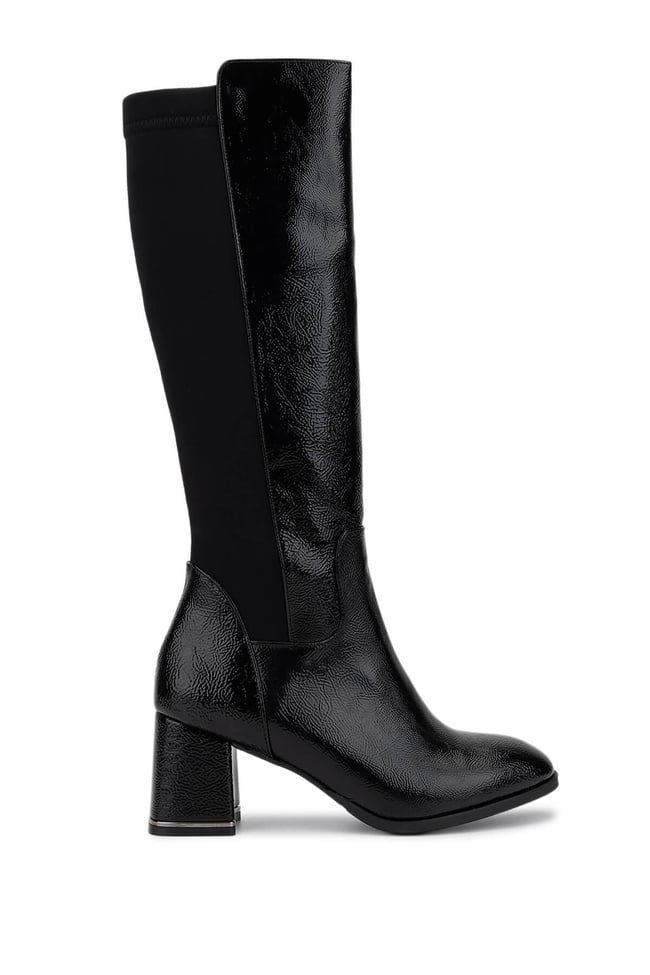  Tamer Tanca Kadın Suni Deri Siyah Rugan Topuklu Çizme