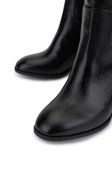  Tamer Tanca Kadın Suni Deri Siyah Rugan Topuklu Çizme