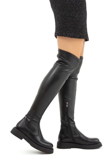  Tamer Tanca Kadın Hakiki Deri Siyah Casual Çizme