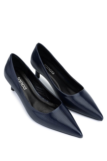  Tamer Tanca Kadın Suni Deri Lacivert Topuklu Ayakkabı