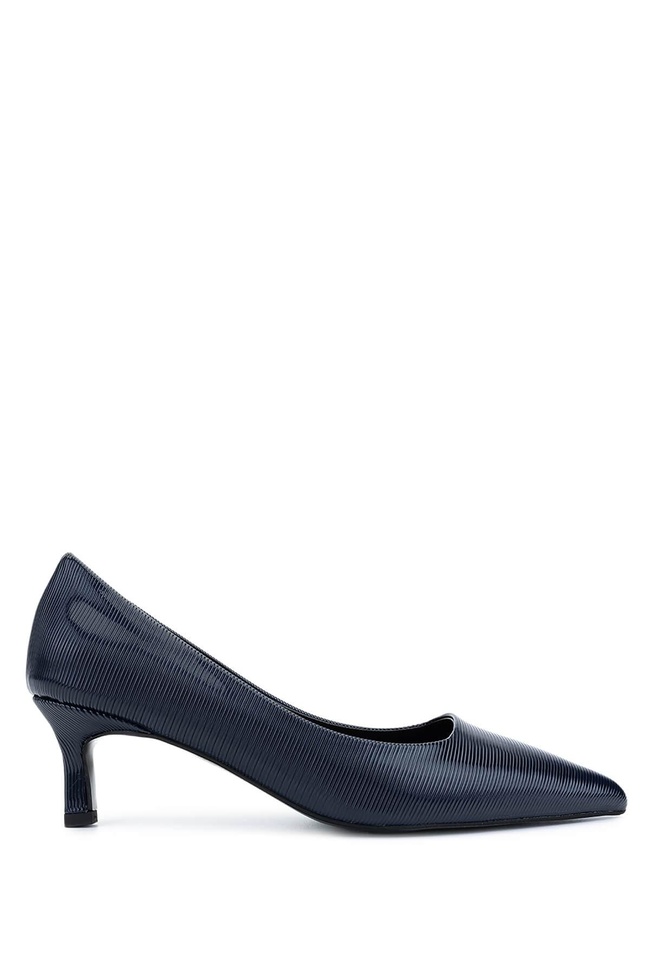  Tamer Tanca Kadın Suni Deri Lacivert Topuklu Ayakkabı