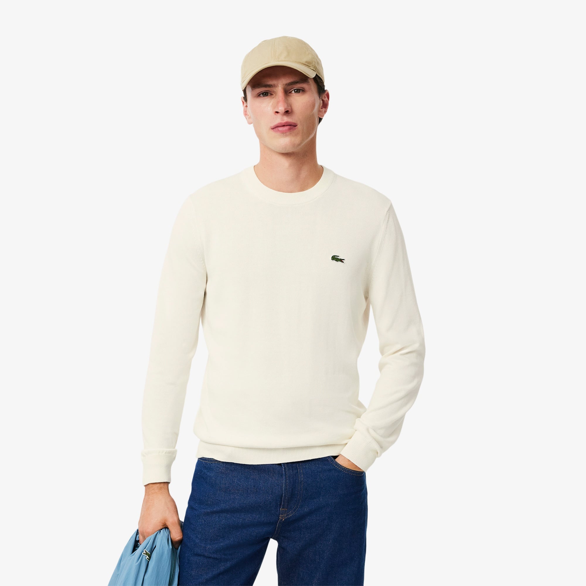 Lacoste Erkek Regular Fit Bisiklet Yaka Beyaz Kazak