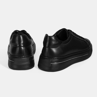  Erkek Siyah Bağcıklı Deri Günlük Ayakkabı