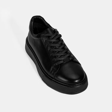 Erkek Siyah Bağcıklı Deri Günlük Ayakkabı