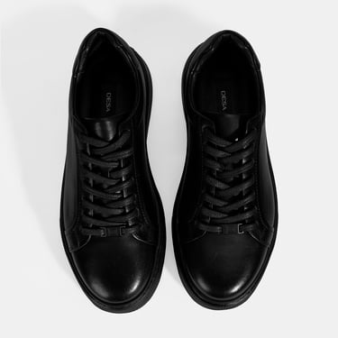  Erkek Siyah Bağcıklı Deri Günlük Ayakkabı