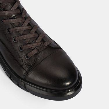  Erkek Kahve Bağcıklı Deri Bot