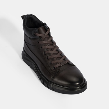  Erkek Kahve Bağcıklı Deri Bot