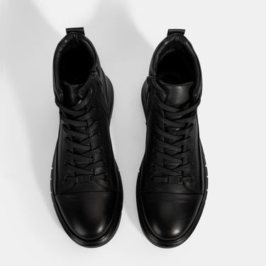  Erkek Siyah Bağcıklı Deri Bot