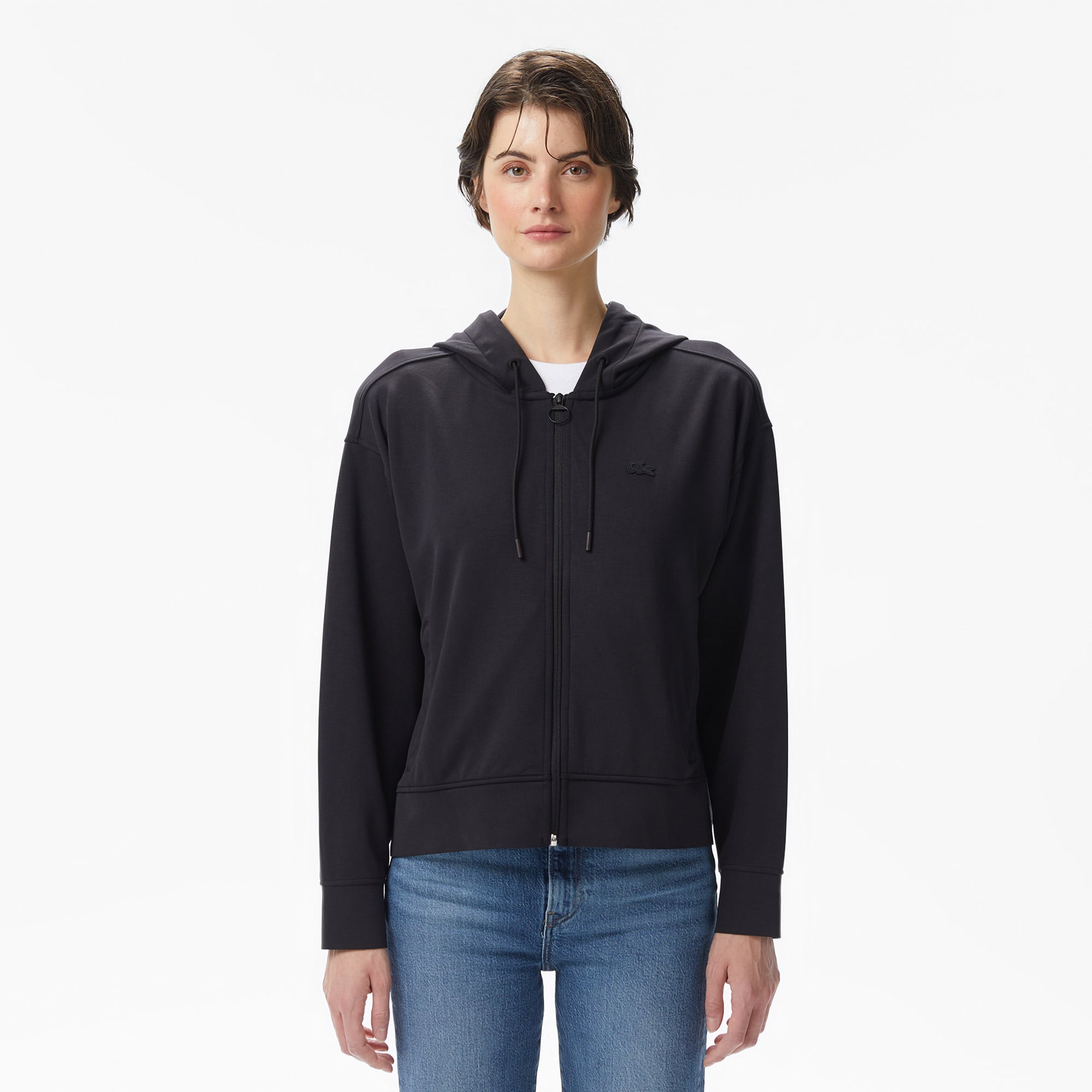  Lacoste Kadın Relaxed Fit Kapüşonlu Siyah Sweatshirt