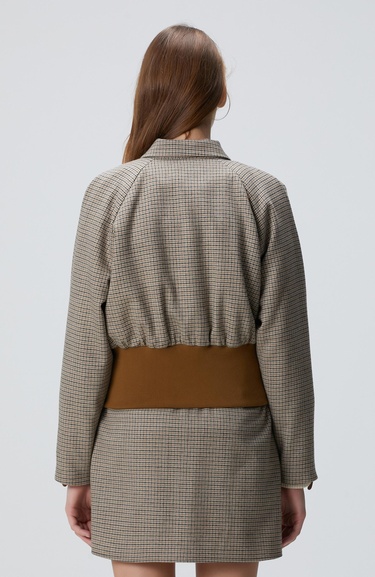  Network Kadın Siyah Kahverengi Kazayağı Desenli Ceket