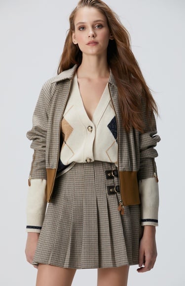  Network Kadın Siyah Kahverengi Kazayağı Desenli Ceket