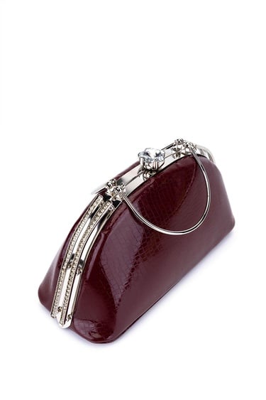  Tamer Tanca Kadın Suni Deri Bordo Rugan Abiye Çanta