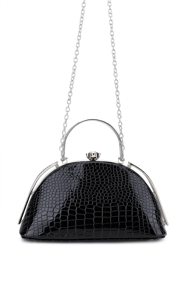  Tamer Tanca Kadın Suni Deri Siyah Rugan Abiye Çanta